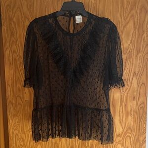 Chic Black Sheer Lace Blouse